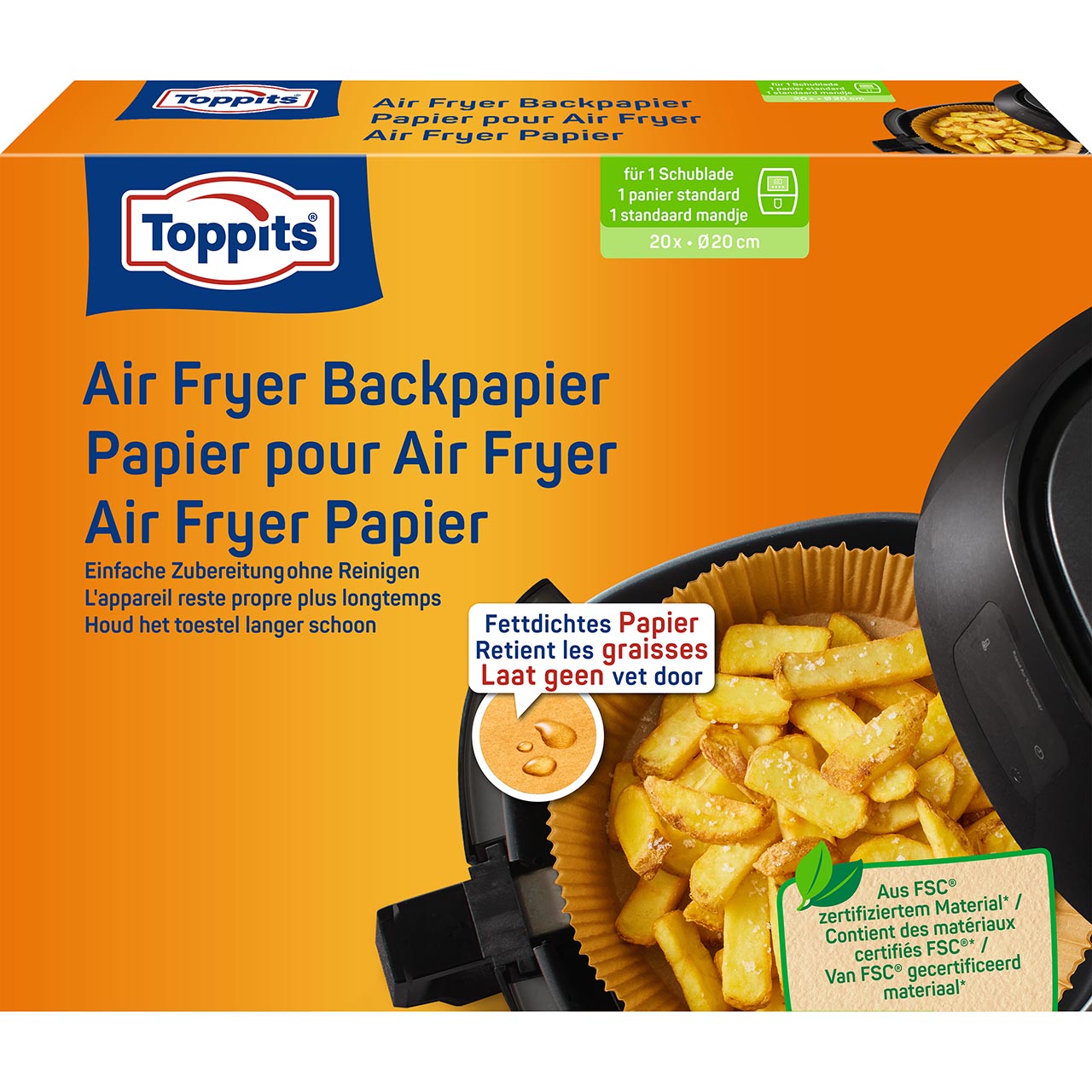 Toppits Airfryer Bagkingpaper 20cm round, April 2026, EmpCo Update, CH, GS1